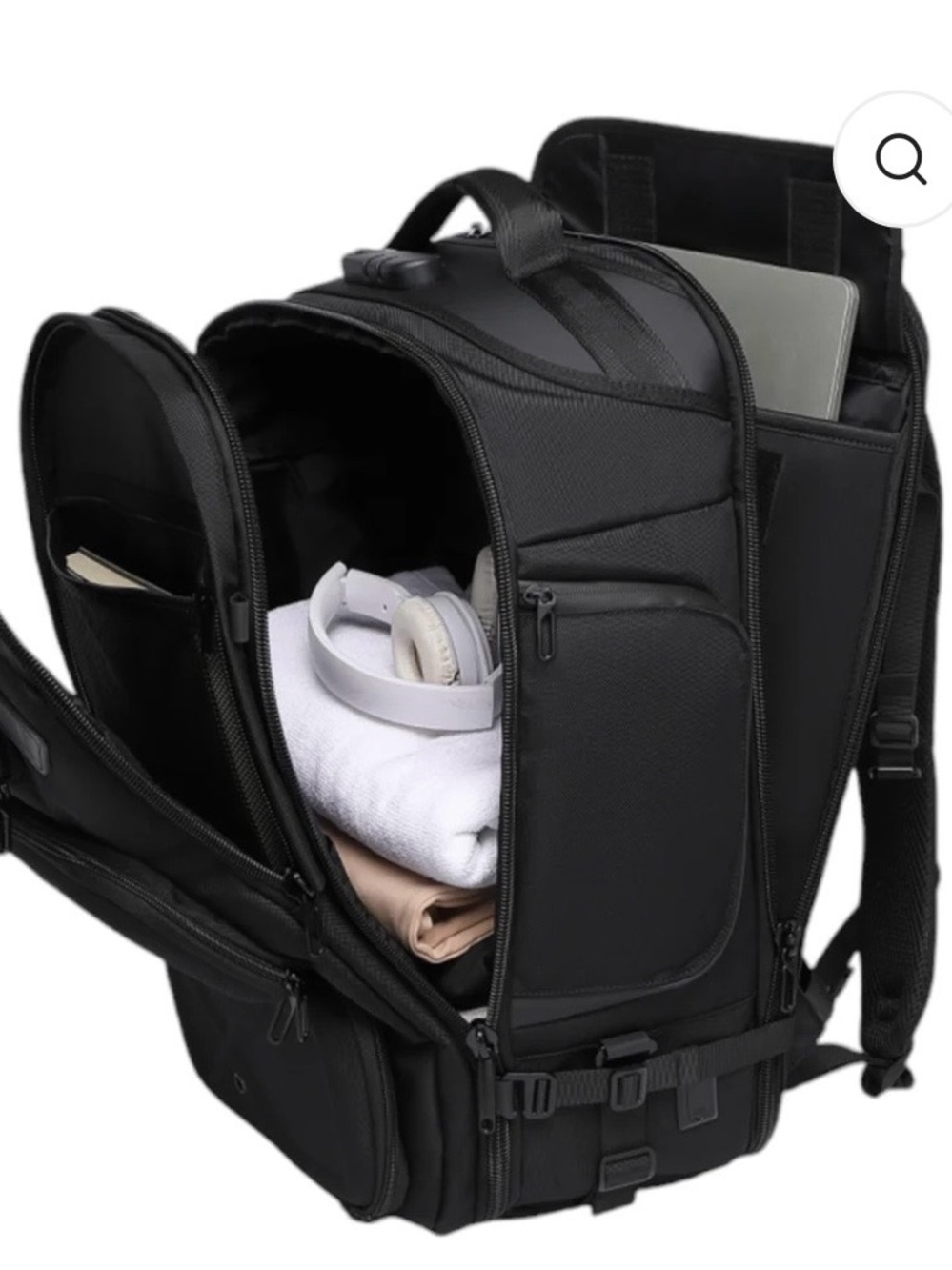 Veria Black Travel Backpack with laptop compartment and several organized pocket - Picture 5 of 8